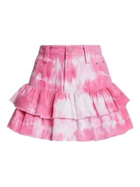 LoveShackFancy Pink Tie Dye Ruffle Mini Skirt Tiered Boho Festival Size 00